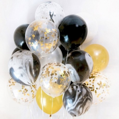fekete téma - 20db party dekoráció achát ballon arany konfetti ballon boldog születésnapot ballon baba zuhany dekoráció