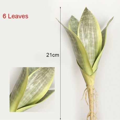1db-6levelek - Mesterséges növények otthoni kert dekorációhoz Sansevieria ág hamis virágok műanyag levelek bonsai zöld