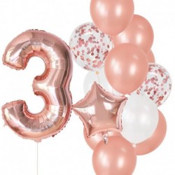szám3 készlet - 12db-os fólia rózsaarany latex lufi boldog születésnapot party dekoráció gyerekek kislány fiú 1. éves