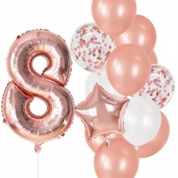 szám8 készlet - 12db-os fólia rózsaarany latex lufi boldog születésnapot party dekoráció gyerekek kislány fiú 1. éves