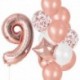 szám9 készlet - 12db-os fólia rózsaarany latex lufi boldog születésnapot party dekoráció gyerekek kislány fiú 1. éves