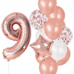 szám9 készlet - 12db-os fólia rózsaarany latex lufi boldog születésnapot party dekoráció gyerekek kislány fiú 1. éves