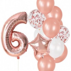 szám6 készlet - 12db-os fólia rózsaarany latex lufi boldog születésnapot party dekoráció gyerekek kislány fiú 1. éves