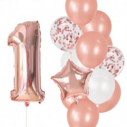 szám1 készlet - 12db-os fólia rózsaarany latex lufi boldog születésnapot party dekoráció gyerekek kislány fiú 1. éves