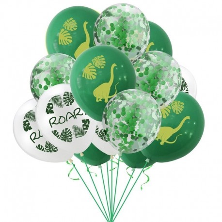 15db készlet - 1Set Dinosaur Confetti Latex Balloons Happy Birthday Banner Jungle Wild Animal Kids Birthday Party Decoration