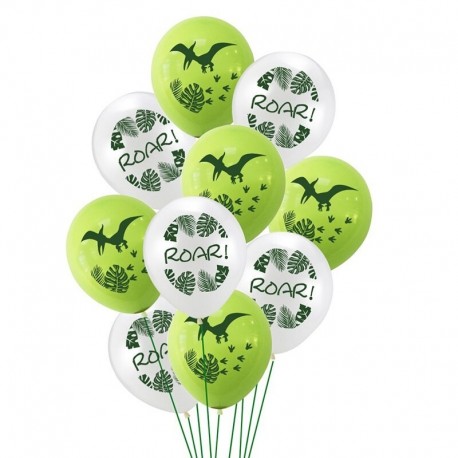 10db szett2 - 1Set Dinosaur Confetti Latex Balloons Happy Birthday Banner Jungle Wild Animal Kids Birthday Party Decoration Baby