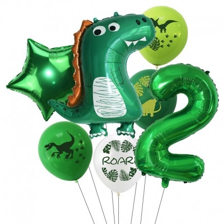 7db szám2 készlet - 1Set Dinosaur Confetti Latex Balloons Happy Birthday Banner Jungle Wild Animal Kids Birthday Party