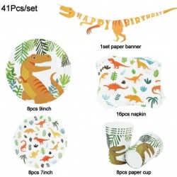 41db készlet - Dinoszaurusz téma eldobható evőeszközök boldog születésnapot szalaghirdetés dinoszaurusz születésnapi