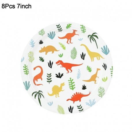 8db 7 hüvelykes lemez - Dinoszaurusz téma eldobható evőeszközök boldog születésnapot szalaghirdetés dinoszaurusz