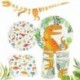8db 7 hüvelykes lemez - Dinoszaurusz téma eldobható evőeszközök boldog születésnapot szalaghirdetés dinoszaurusz