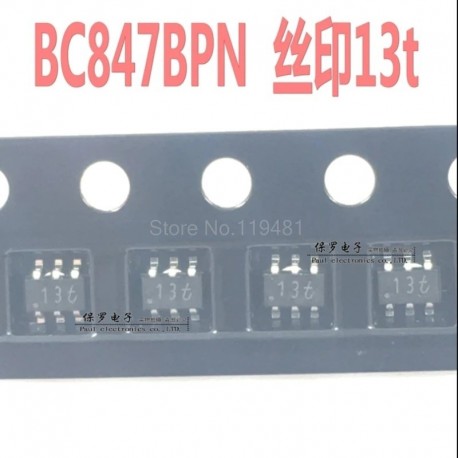 BC847BPN bipoláris (BJT) tranzisztortömb NPN, PNP 45V 100mA 100MHz 300mW felszíni szerelés 6-TSSOP, SC-88