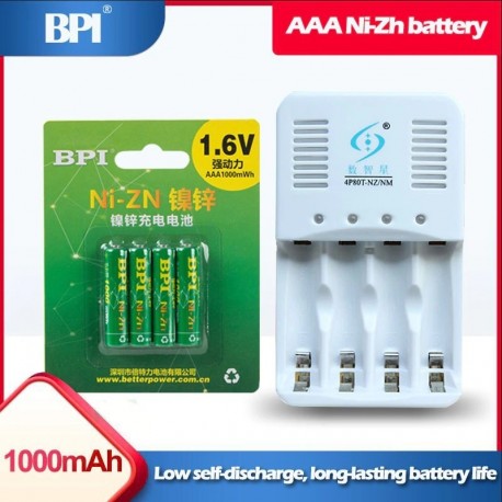 4db 1.6v AAA 1000mWh Ni-Zn NiZn újratölthető akkumulátor készlet   1db intelligens töltő kábellel Ni-Zn Ni-Mh AA AAA