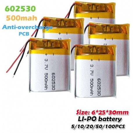 100PCS - 3.7V 500mAh 602530 lítium polimer újratölthető akkumulátor MP3 MP4 GPS játékolvasó tollhoz Smart Watch