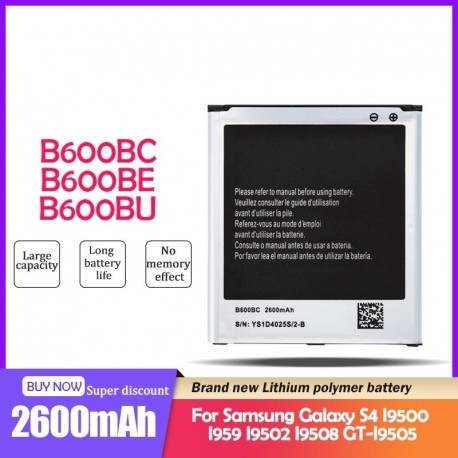 Névleges feszültség: 3,7 V - 2600mAh csere akkumulátor Samsung Galaxy S4 I337 I9500 i9505 I959 I9502 I9508 GT-I9505 i545