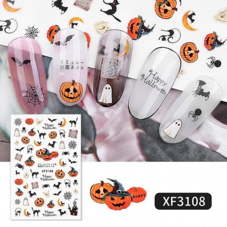 1 lap Körömdíszítő matrica - unisex - Szürke - XF3108 verzió - Vegyes Halloween mintákkal