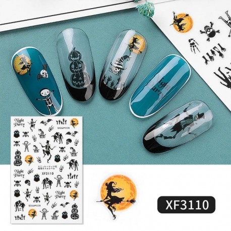 1 lap Körömdíszítő matrica - unisex - Sötétszürke - XF3110 verzió - Vegyes Halloween mintákkal
