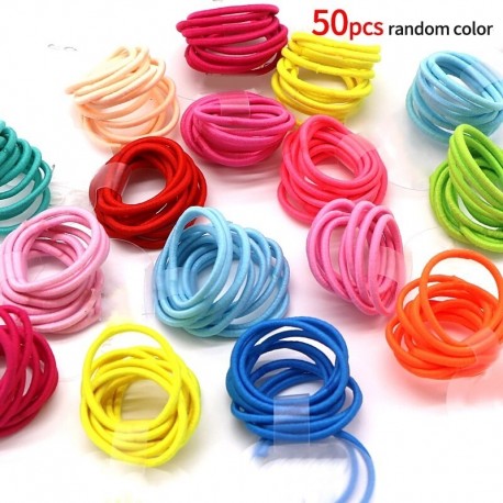 50db véletlenszerű szín - Divat rugalmas gumiszalagok DIY fánk haj kiegészítők Édes lányok hajcsat