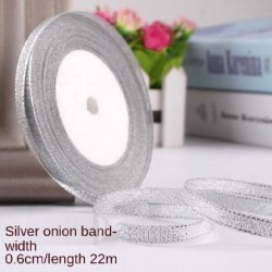 Szín: 6mm ezüsthagyma22M - 25 Yards 30mm arany/ezüst csillogó szalag karácsonyi parti esküvői dekoráció