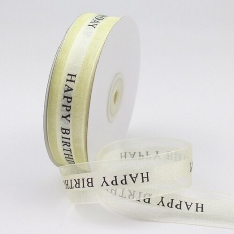 Szín: bézs Születésnap - 45 méter/tétel 23 mm-es &quot Just for You&quot  Nyomtatott organza poliészter szalagok