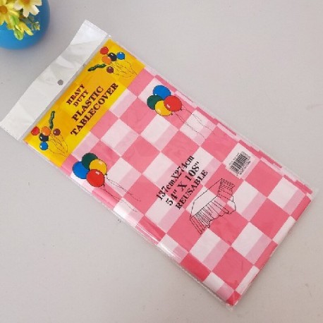 Szín: rózsaszín fehér rács - 2db Sűrűsödő műanyag asztalterítő PE eldobható olajálló terítő Konyhai dekoratív