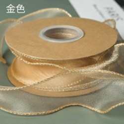 Szín: arany - 10 yard/tekercs 4 cm divatszalag sifon szalag géz öv Arany szélű halfarkú fonal szalag díszítő szalagok