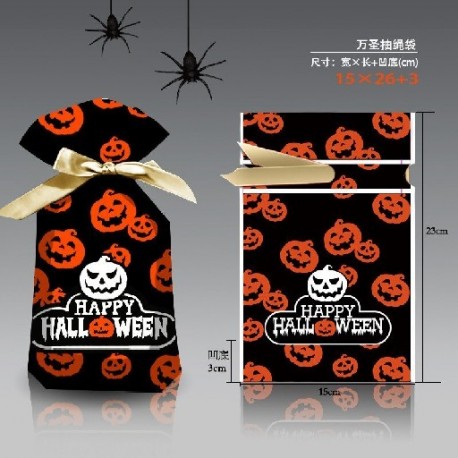 Szín: Boldog tökfej - 50db Happy Halloween Csokoládé Cukorka Ajándéktáska Süteménytasakok Uzsonnás Műanyag