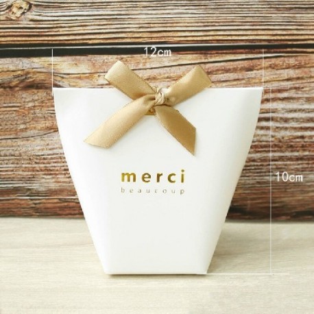 Szín: merci fehér - 5db/tétel (12x10cm) 3 színű bronzosító &quot Merci&quot  édességtáska Francia Köszönöm