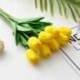 Szín: PU rózsa - 3db Mini Tulipán Művirág Real Touch Hamis virág Esküvői Virágcsokor Műselyemvirág otthoni parti
