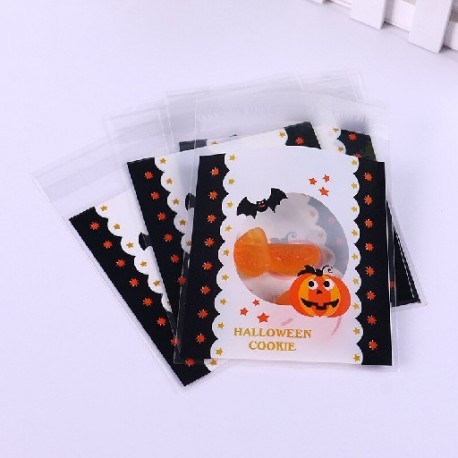 Szín: Red Star denevér - 1 csomag/100db Halloween édesség pecsét zsebes táska süti keksz uzsonna műanyag csomagoló