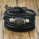 Fém szín: 84108 - 4db/ készlet Állítható bőr karkötők férfiaknak fonott fekete barna karkötő Életfalevél