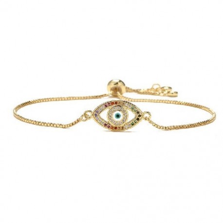 Fém szín: 84370 - Divat Oil Evil Eye Copper CZ gyöngyök Állítható karkötő Török arany színű Charm karkötő nőknek