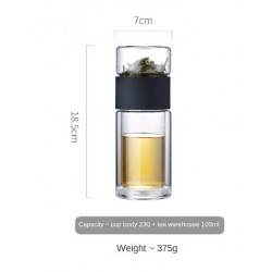 Szín: FEKETE 230ml - Oneisall tea vizes palack utazási italos edények hordozható duplafalú üveg tea rozsdamentes acél