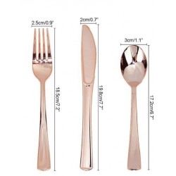 Szín: rózsa arany készlet - 18 db Rose Gold műanyag eldobható étkészlet desszert kések villák kanalak kellékek