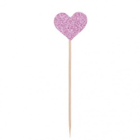 Szín: rózsaszín - 40 db/készlet Színes Bling szív alakú cupcake-feltétek Fogpiszkálós tortadíszek kártyák Esküvői
