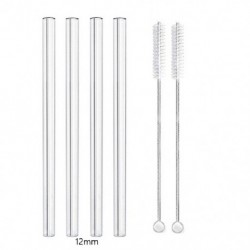 Szín: 4db Egyenes - 4 db Egyenes üveg szívószál újrafelhasználható átlátszó 12 mm széles turmix Boba tea turmixokhoz