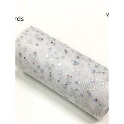 Fehér szín - 10 yards 15 cm-es csillogó flitter tüll tekercs esküvői dekoráció arany lézeres partikellékek organza