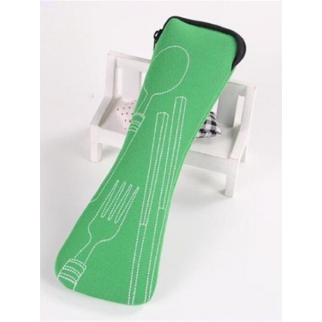 Szín: zöld - 1 db étkészlet, mosható cipzárral utazó evőeszközkészlet tok Hordozható tasak kempingezéshez,