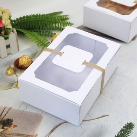Fehér szín - 12 Buah Kotak Permen Kertas Kraft Kotak Hadiah Kesukaan PVC Kotak Hadiah Kue Jendela Dekorasi Pesta Pernikahan