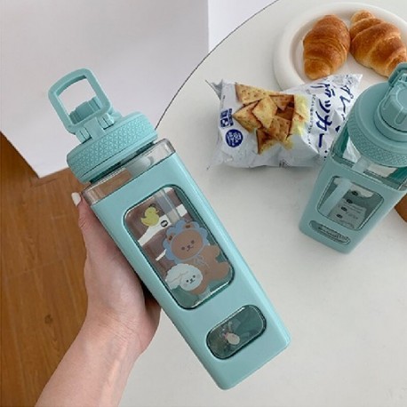 Űrtartalom: 900 ml - Kawaii Bear kulacs lányoknak Aranyos műanyag nyári iskolai italos palack csészékkel BPA mentes 700