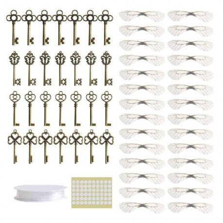 Szín: készlet - Vintage Skeleton Keys Repülő kulcsbűvek 28x Szitakötő szárnyakkal, barkácsolj valósághű hatást