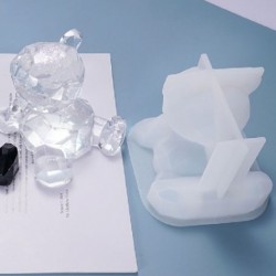 Fehér szín - 1 db gyanta kristály epoxi forma rajzfilm 3D medve telefontartó öntés szilikon forma barkácsolás kézműves