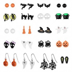Fém szín: készlet - 20 pár halloween fülbevaló szett denevér pókháló csontváz sütőtök lámpa Ghost kereszt medál