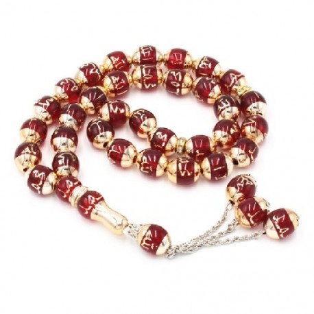 Fém színe: piros - 1 db Tasbih imagyöngyök iszlám muszlim imagyöngyök Tasbeeh pult Zikr gyöngyök rózsafüzér