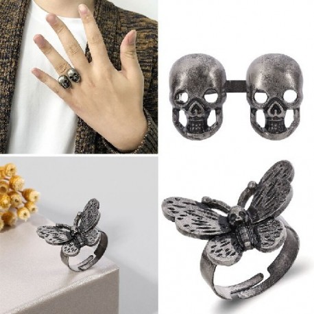 Fő kő színe: A - 1 db nyitott gyűrűk Vintage punk pillangó/koponya gyűrűk nyitott állítható furcsa gyűrűk nőknek