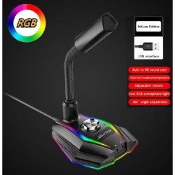 Szín: USB RGB-vel - USB hangkártya RGB mikrofon Számítógépes játékmikrofon hangszóró fejhallgató csatlakozóval