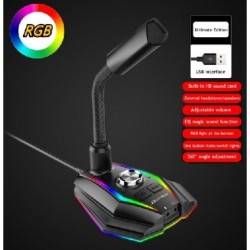 Szín: USB RGB EQ-val - USB Hangkártya RGB mikrofon Számítógépes játékmikrofon hangszóró fejhallgató csatlakozóval
