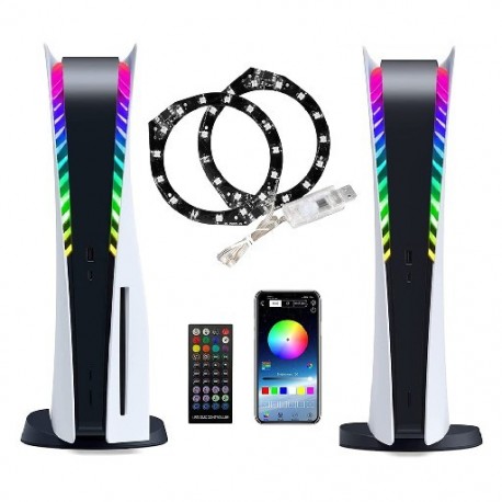 Fekete szín - RGB LED gyűrűs csík lámpák PS5 játékkonzolhoz 8 színű hangszedő légköri fénysáv APP USB