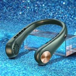 Szín: zöld - Hordozható akasztós nyakú ventilátor penge nélküli USB újratölthető néma sportventilátor nyári