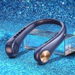 Szín: kék - Hordozható akasztós nyakú ventilátor penge nélküli USB újratölthető néma sportventilátor nyári
