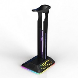 Szín: A - RGB Gaming fejhallgató-állvány Kettős C-típusú USB-portos RGB Strip Light asztali játék fejhallgató-tartó